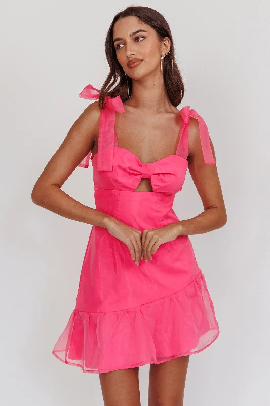 Urban-styleAlexia Bow Shoulder Ruffle Hem Mini Dress Hot Pink