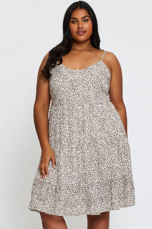 Artfully-simpleAnimal Print Skater Dress V-neck Sleeveless Tie
