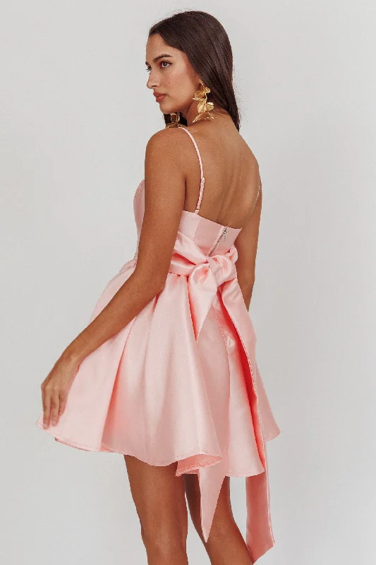 Functional-streetAthens Flared Bow Mini Dress Blush