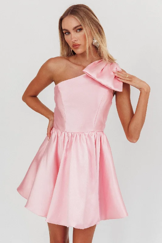 Techwear-inspiredAthens Shoulder Bow Bubble Hem Mini Dress Blush
