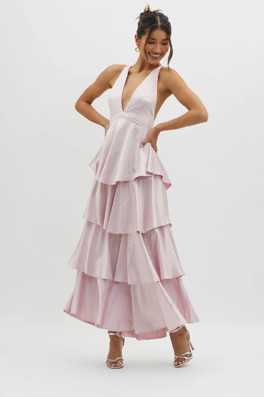 Contemporary-coolAuguste Tiered Frill Strappy Back Dress Blush