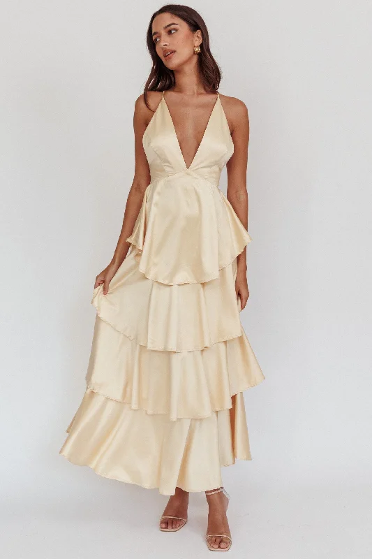 Subtle-glamourAuguste Tiered Frill Strappy Back Dress Butter