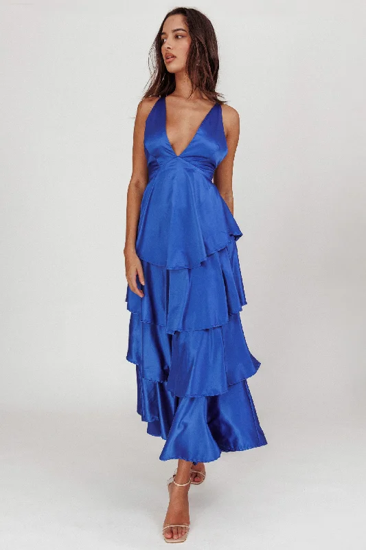 Pared-down-styleAuguste Tiered Frill Strappy Back Dress Electric Blue