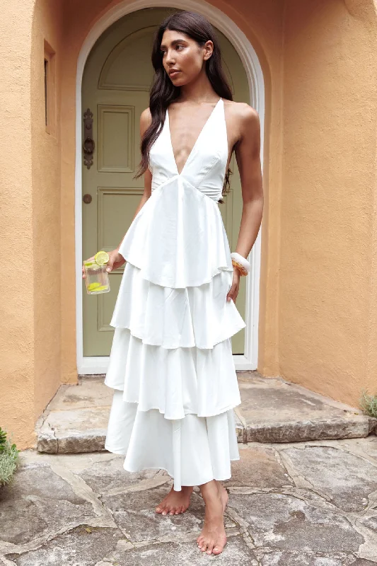 ParisianAuguste Tiered Frill Strappy Back Dress Ivory