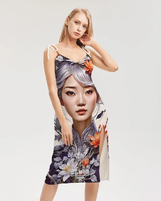 Street-style-iconBeautiful Asian woman grey hair blossom Women's All-Over Print Tie Strap Split Dress Street-style-iconBeautiful Asian woman grey hair blossom Women's All-Over Print Tie Strap Split Dress