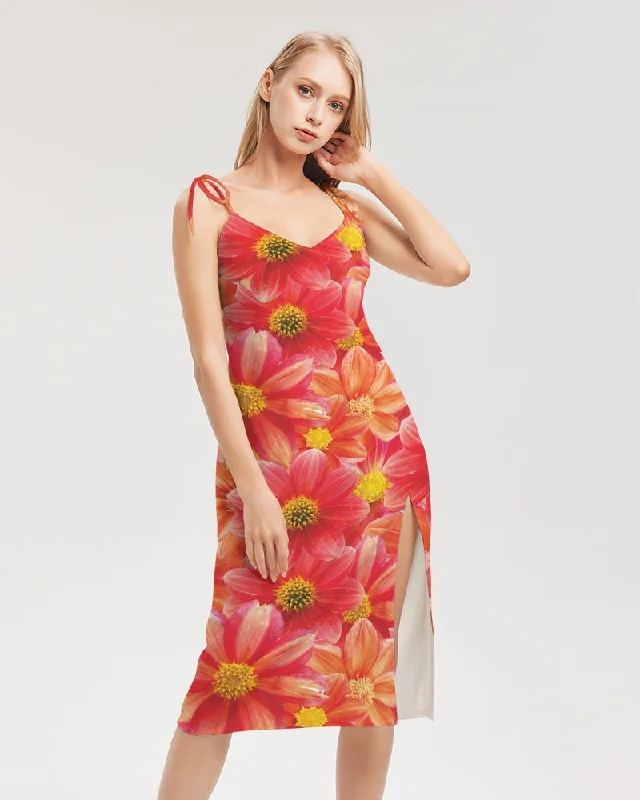 Minimalist-streetBeautiful blood orange flower design Women's All-Over Print Tie Strap Split Dress Minimalist-streetBeautiful blood orange flower design Women's All-Over Print Tie Strap Split Dress