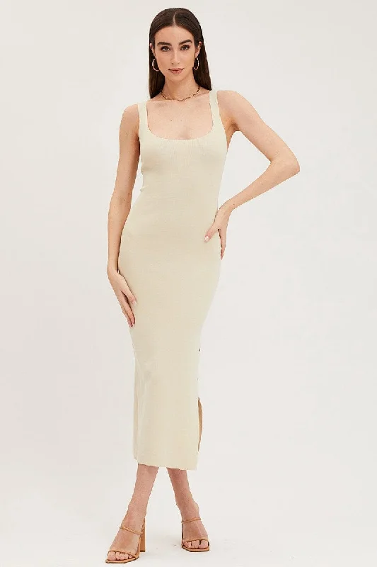 Business-chicBeige Cut Out Back Knit Dress