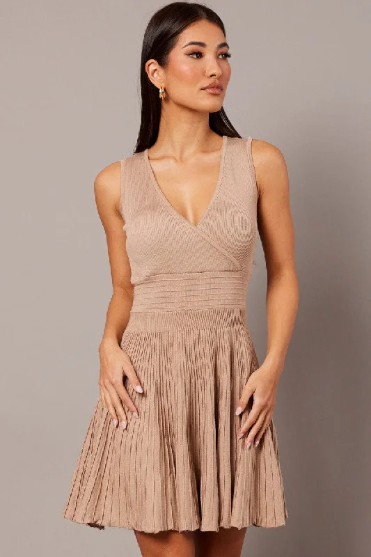 LavishBeige Knit Dress Sleeveless Fit and Flare