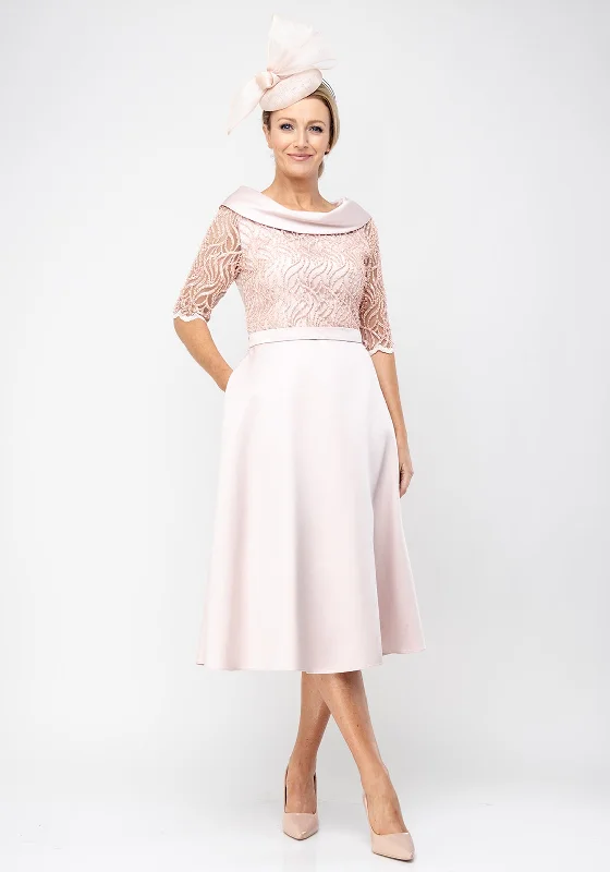 Unisex-chicBella Beaded Flared Satin Midi Dress, Blush Pink