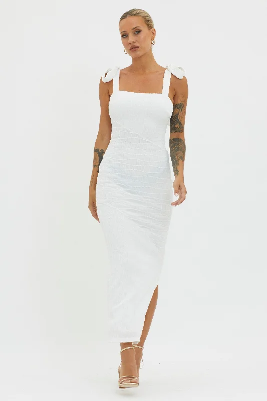 Glam-meets-streetBindi Puckered Tied Strap Dress White