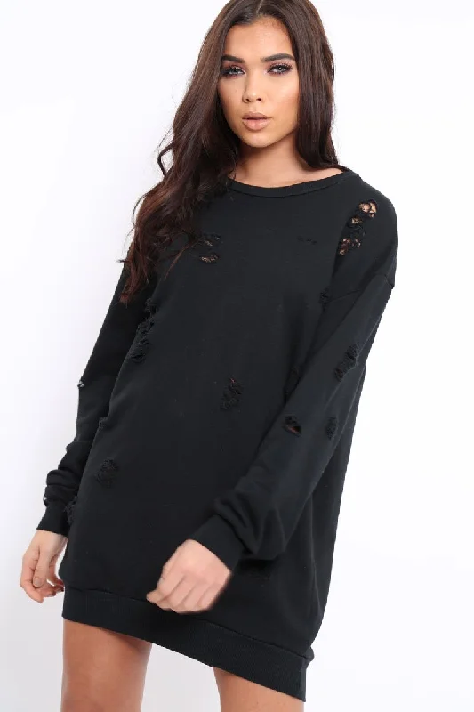 Futuristic-silhouettesBlack Distressed Detail Sweatshirt Jumper Dress - Ivy