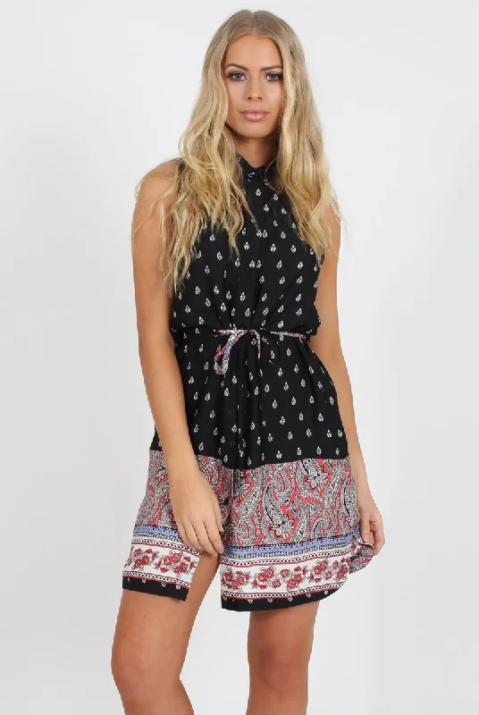Bold-cutBlack Print Sleeveless Shirt - Britanny