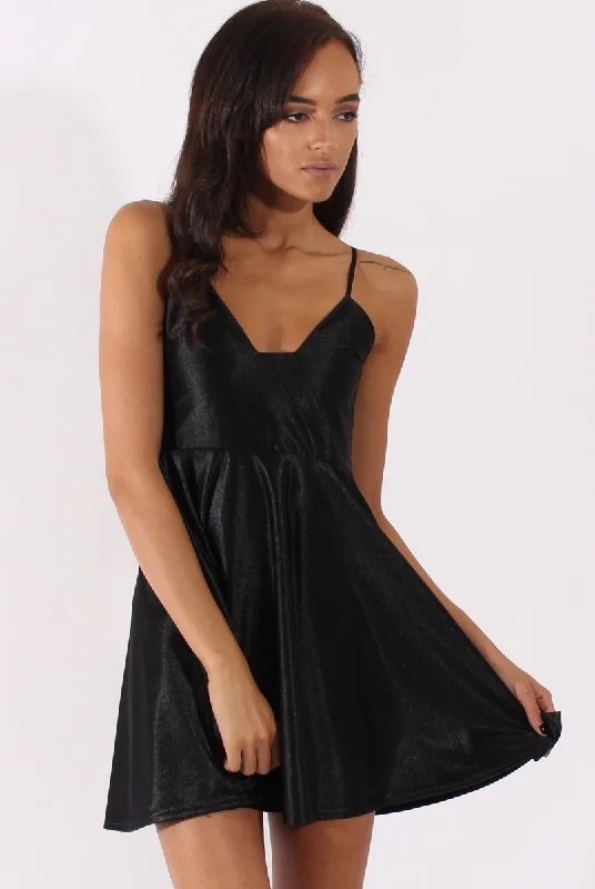 Bodycon perfectionBlack Silky Skater Dress - Alena