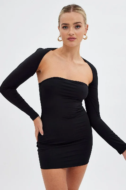 Vintage-inspiredBlack Strapless Dress And Bolero Set Nylon