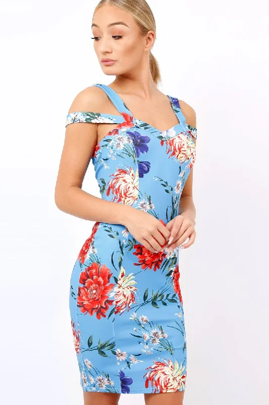 Subtle luxuryBlue Floral Cross Over Strap Dress - Briony