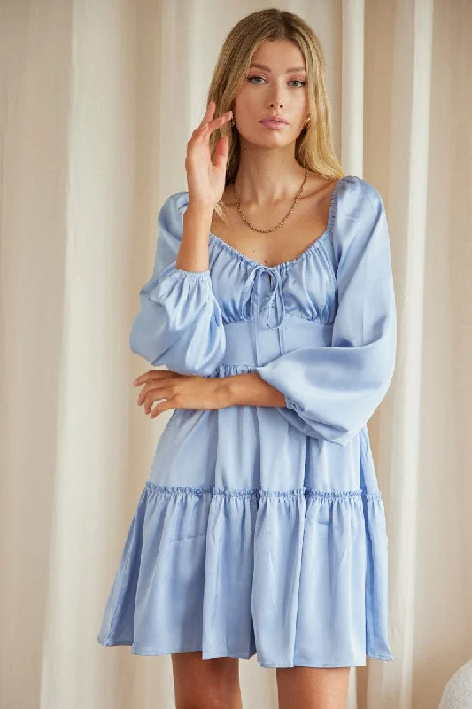 Goddess-likeBlue Ruffle Skater Dress