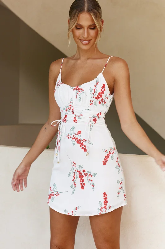 GlamorousBright Side Spaghetti Strap Ruched Detail Dress Floral Print White
