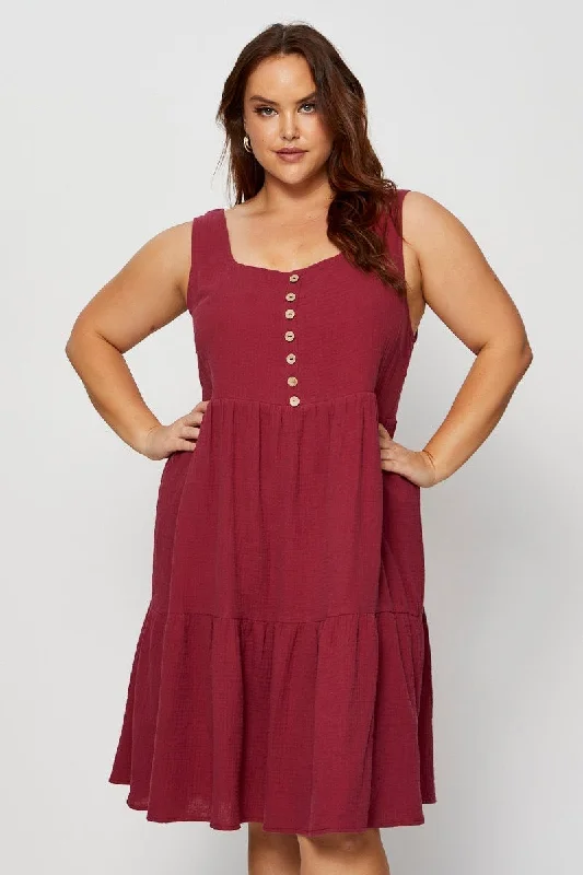 Classic-minimalismBrown Skater Dress Square Neck Sleeveless Ruffle Hem