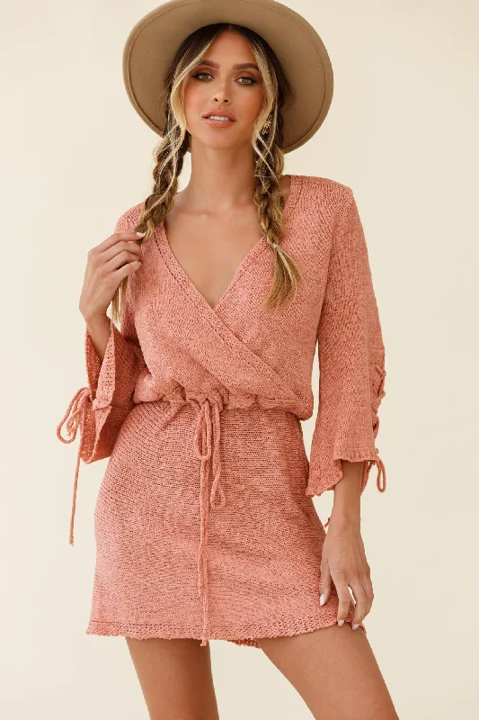 Hollywood-glamCairo Flared Sleeve Knitted Dress Rose
