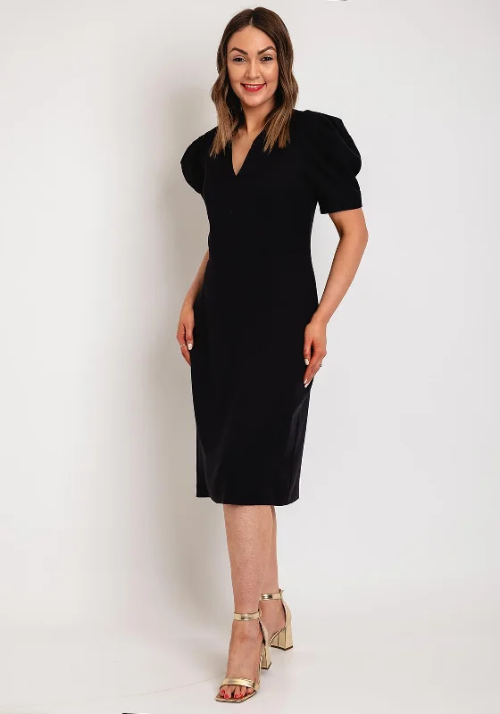 Royal-worthyCamelot V-Neck Puff Sleeve Knee Length Dress, Black