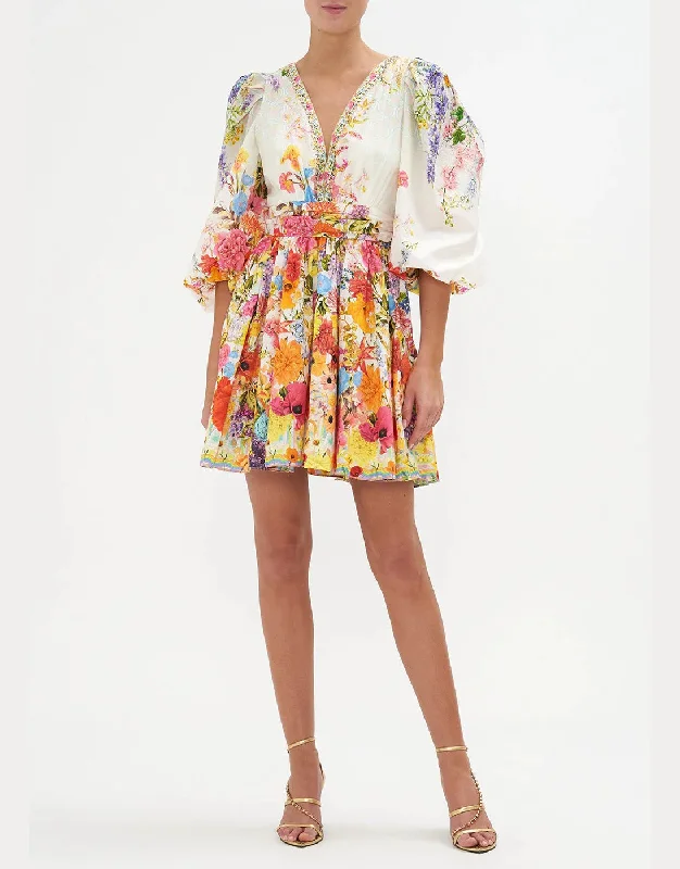 Relaxed-silhouetteBlouson Flared Cotton SIlk Dress, Sunlight Symphony