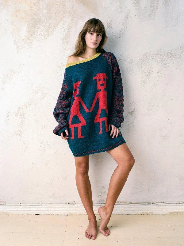 Baggy-fitAlpaca Wool Handmade Knit Sweater Dress Napkini