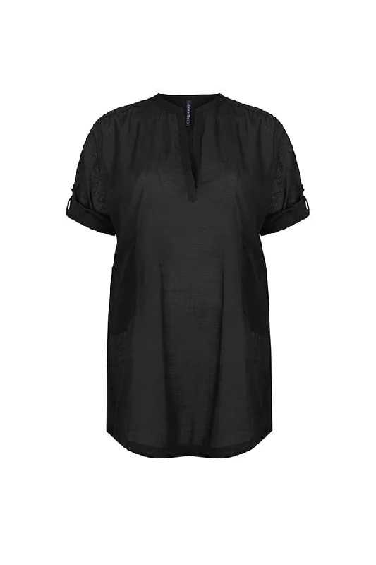 Muted-tone minimalismCotton Overshirt Black
