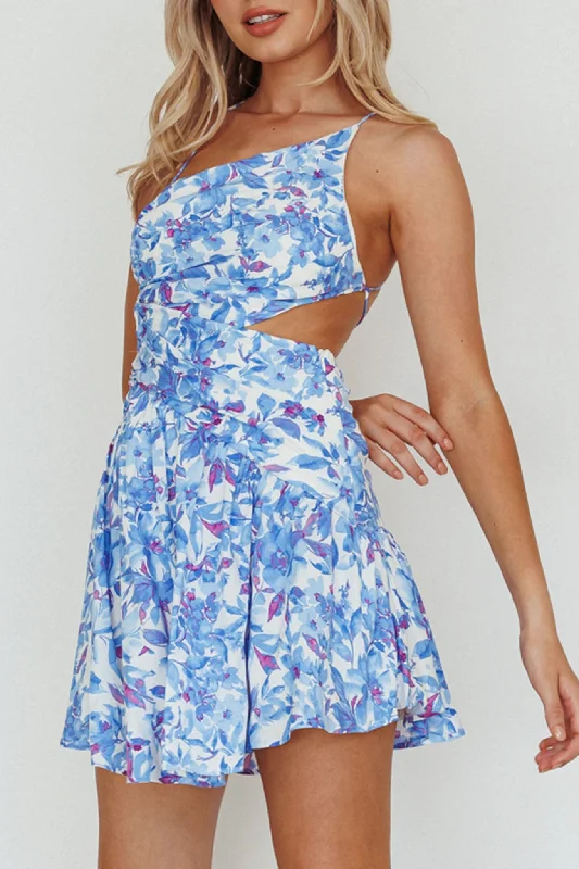 High-streetDestination Open Back Mini Dress Floral Blue