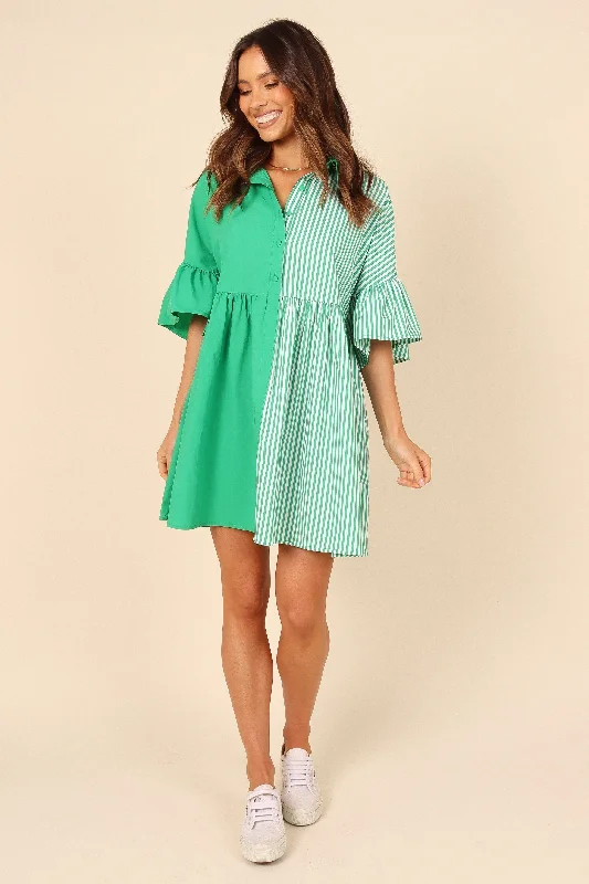 Edgy-streetwearDidi Frill Mini Dress - Green Stripe