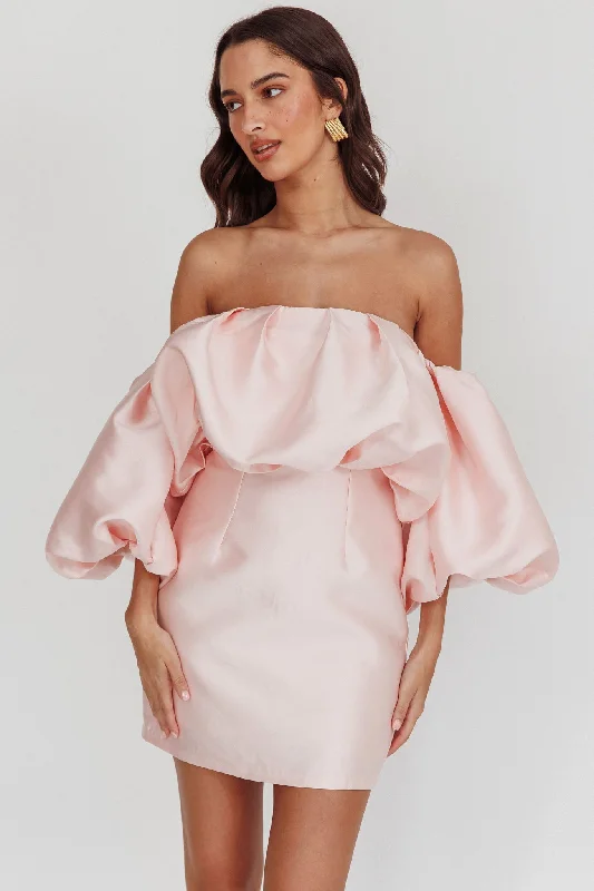Show-stoppingDream Time Puffed Neckline Mini Dress Blush