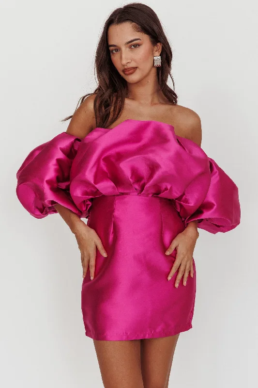 Daring yet classyDream Time Puffed Neckline Mini Dress Magenta