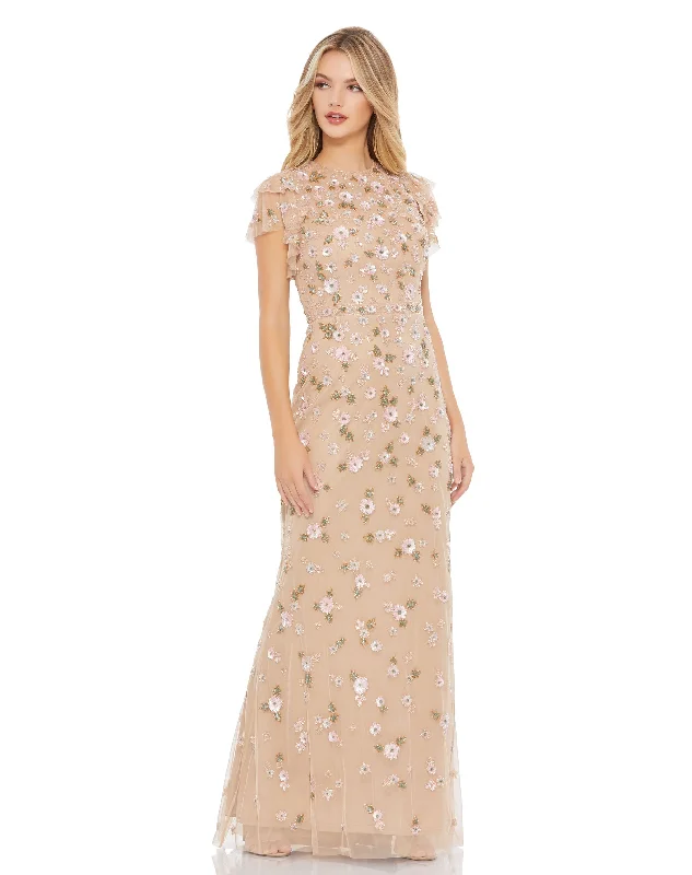 Tastefully-boldEmbellished High Neck Flutter Sleeve Gown