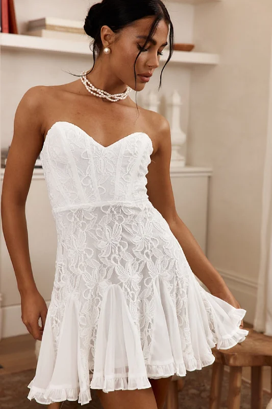 Metropolitan-coolEmile Sweetheart Neckline Godet Mini Dress Off White