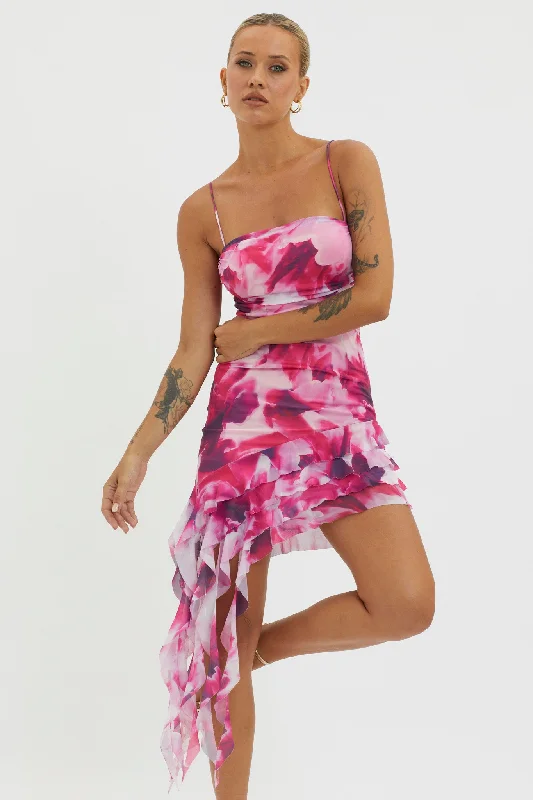 Old Hollywood glamEnvious Ruffle Trim Mini Dress Pink