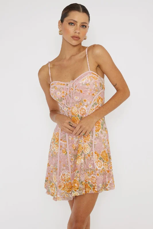 Show-stoppingFind Your Way Lace Piping Mini Dress Pink