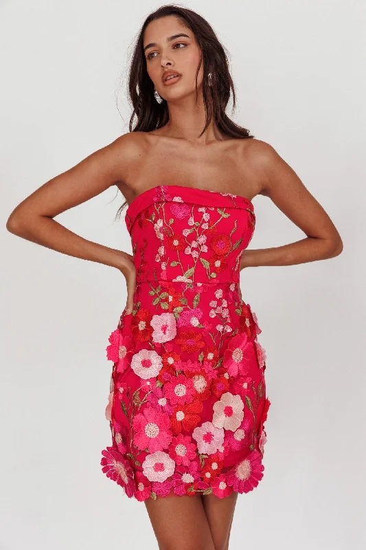 Statement-makingFlora Day Strapless Floral Embellished Mini Dress Fuchsia