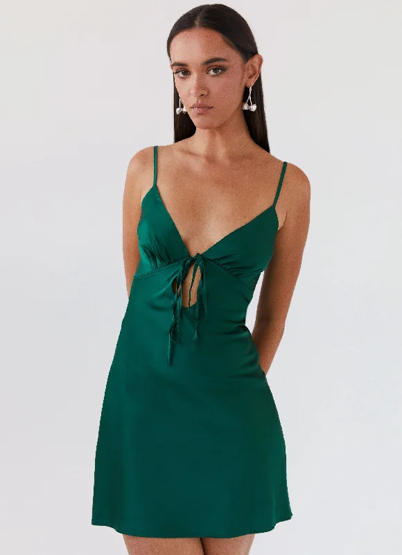 Effortlessly enchantingFlora Satin Mini Dress - Forest Green