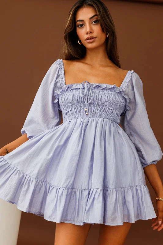 Modern-eleganceFlynn Balloon Sleeve Shirred Bust Mini Dress Lavender