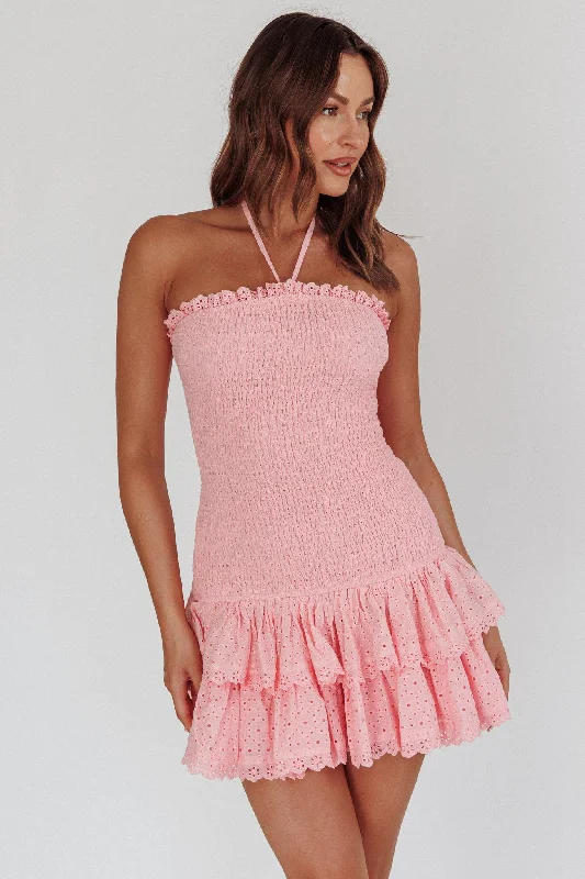 Alluring silhouetteFranni Shirred Drop Waist Mini Dress Pink
