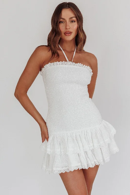 Floating beautyFranni Shirred Drop Waist Mini Dress White