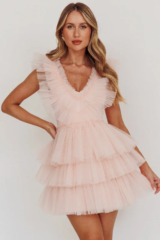 Carefree bohemianFroufrou Layered Tulle Mini Dress Blush