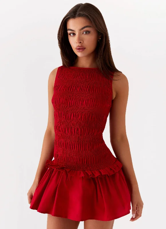 Sleek-tailoringGarden Kisses Shirred Mini Dress - Red