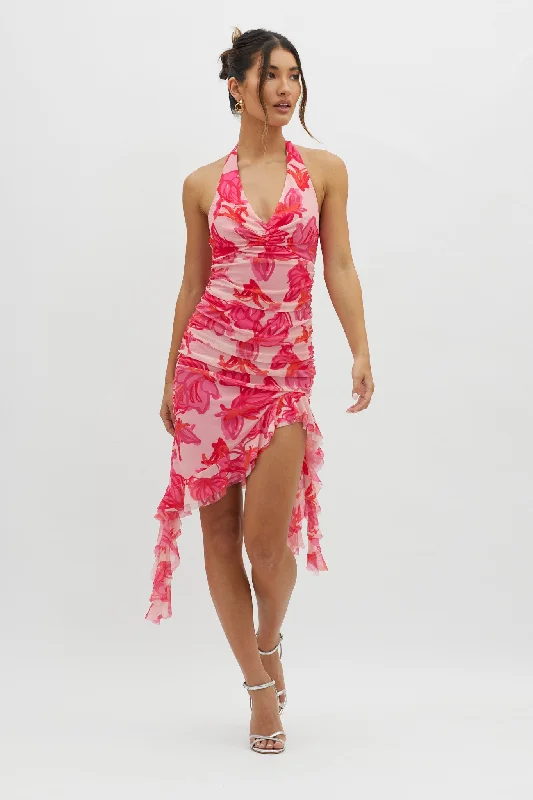 Sun-kissed glamourGet It Started Halterneck Ruffle Mini Dress Red