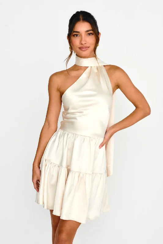 VogueGimme Love Open Back Flounce Mini Dress Oyster