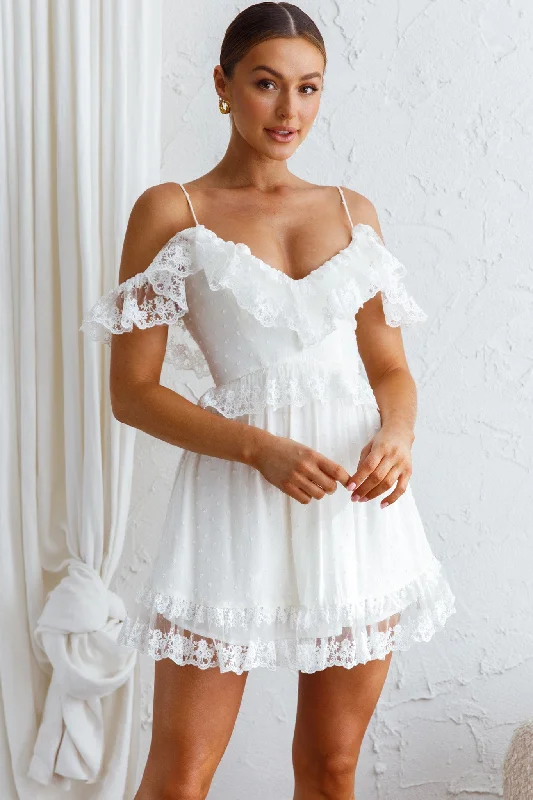 Royal-worthyGood Morning Sunshine Off Shoulder Lace Frill Trim Mini Dress White