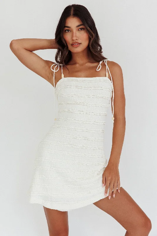 Denim-detailedGracey Frill Tied Shoulder Mini Dress Cream