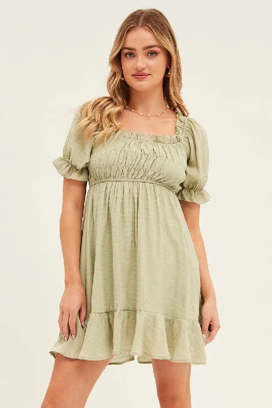 ExtravagantGreen Gathered Bust Skater Dress