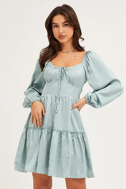 Whimsical charmGreen Ruffle Skater Dress