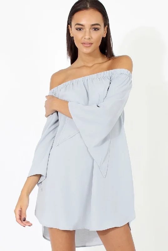 Luxe-minimalismGrey Bardot Split Sleeve Dress - Sharpay