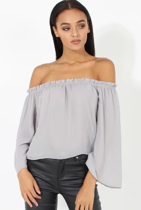 Refined-modernGrey Bardot Three Quarter Bell Sleeve Crop- Chantelle